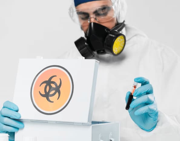 Un addetto all'analisi dell'amianto raccolto